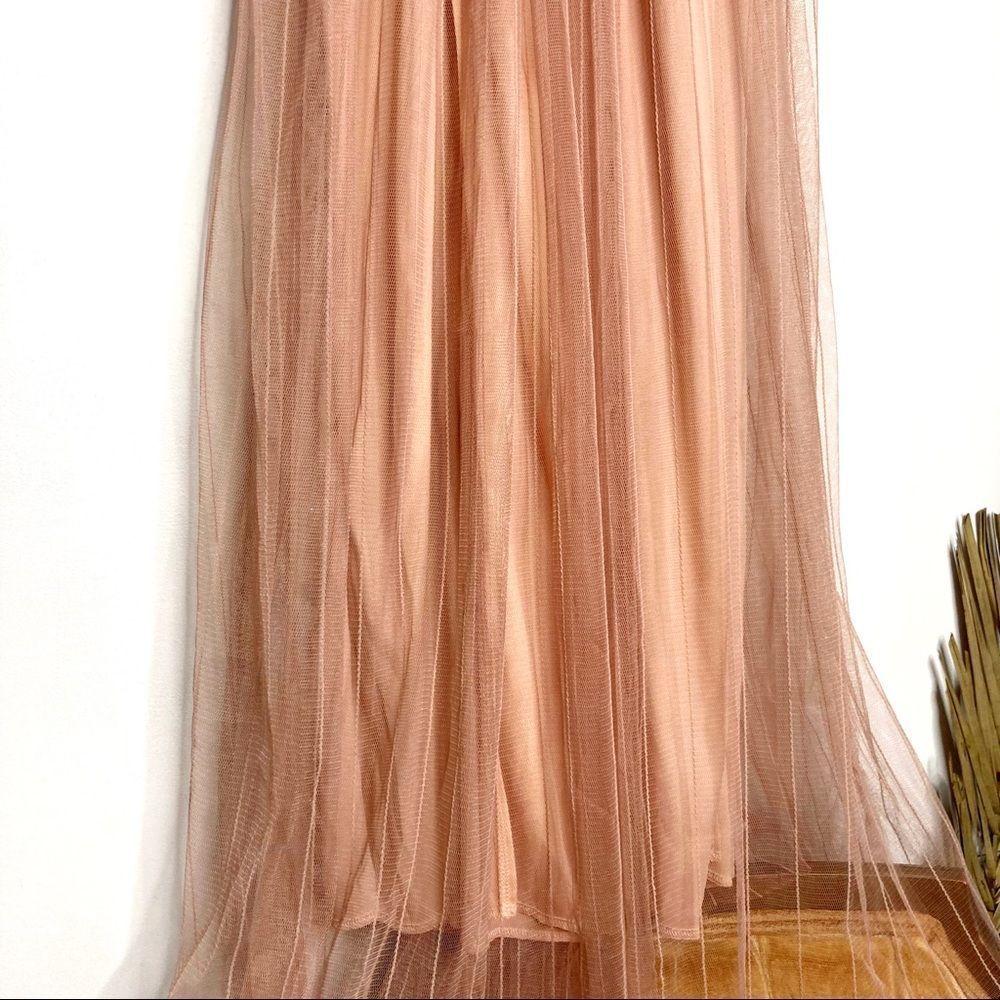🆕SIMPLEE Surplice Split Thigh Mesh Midi Dress w/ Criss Cross Open Back in Blush - Picture 11 of 16